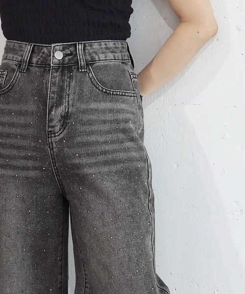 tiptop(ティップトップ)の「【2サイズ展開】ラインストーンワイドパンツ(デニムパンツ・レディース・ブラック/ダークブルー/サックスブルー・S/M)」の10枚目の写真