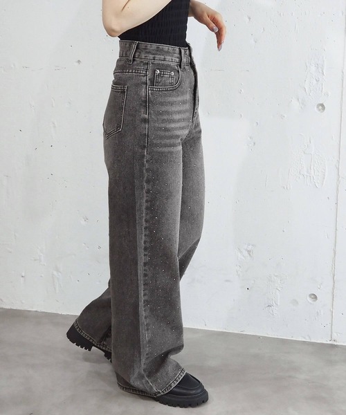 tiptop(ティップトップ)の「【2サイズ展開】ラインストーンワイドパンツ(デニムパンツ・レディース・ブラック/ダークブルー/サックスブルー・S/M)」の11枚目の写真