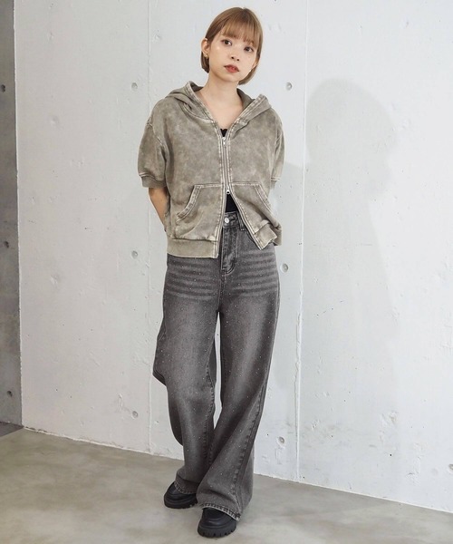tiptop(ティップトップ)の「【2サイズ展開】ラインストーンワイドパンツ(デニムパンツ・レディース・ブラック/ダークブルー/サックスブルー・S/M)」の14枚目の写真
