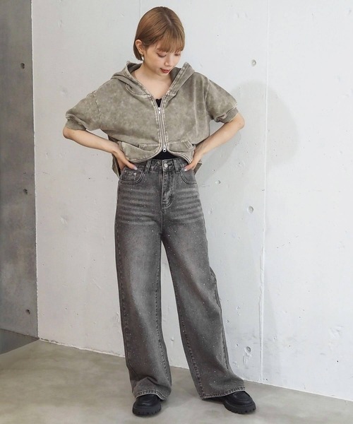 tiptop(ティップトップ)の「【2サイズ展開】ラインストーンワイドパンツ(デニムパンツ・レディース・ブラック/ダークブルー/サックスブルー・S/M)」の15枚目の写真