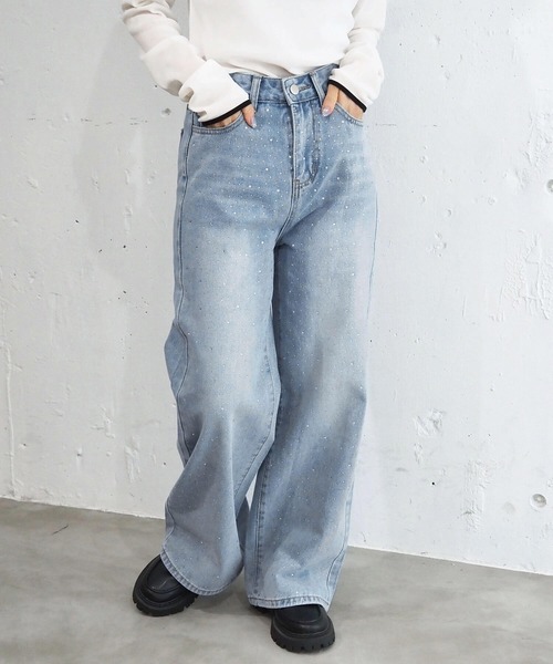 tiptop(ティップトップ)の「【2サイズ展開】ラインストーンワイドパンツ(デニムパンツ・レディース・ブラック/ダークブルー/サックスブルー・S/M)」の22枚目の写真