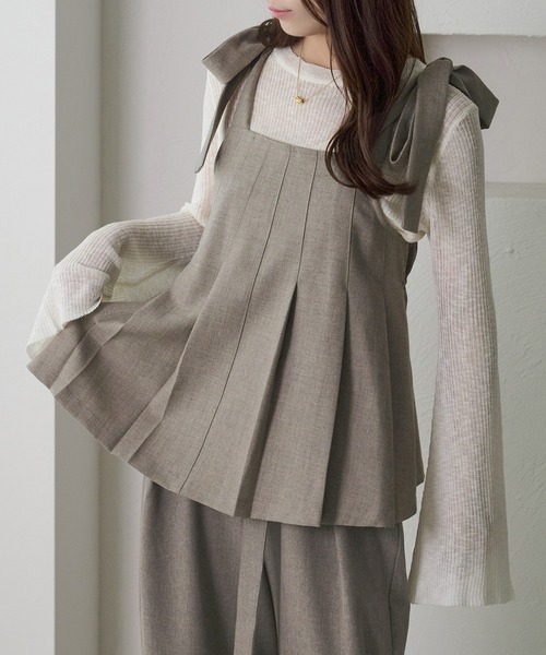 apres jour clair(アプレジュールクレア)の「【apres jour clair】【セットアップ可能】肩リボンプリーツビスチェ(その他トップス・レディース・ライトブラウン/ベージュ系その他2/ブラウン系その他/ブラック系その他・フリー/X-LARGE)」の3枚目の写真
