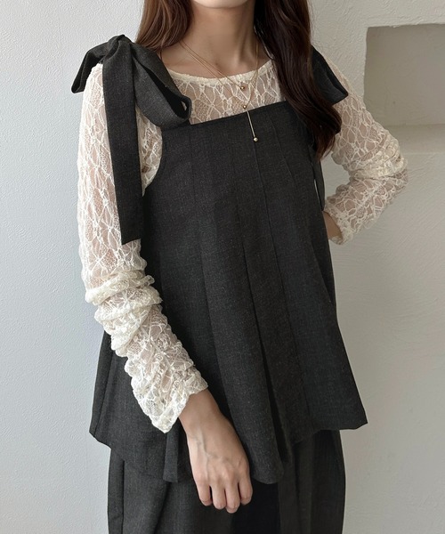 apres jour clair(アプレジュールクレア)の「【apres jour clair】【セットアップ可能】肩リボンプリーツビスチェ(その他トップス・レディース・ライトブラウン/ベージュ系その他2/ブラウン系その他/ブラック系その他・フリー/X-LARGE)」の5枚目の写真