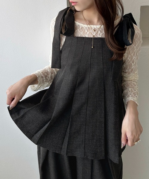 apres jour clair(アプレジュールクレア)の「【apres jour clair】【セットアップ可能】肩リボンプリーツビスチェ(その他トップス・レディース・ライトブラウン/ベージュ系その他2/ブラウン系その他/ブラック系その他・フリー/X-LARGE)」の6枚目の写真