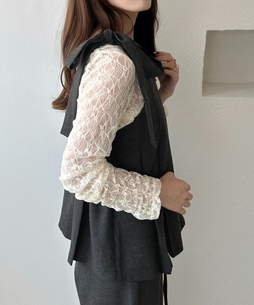 apres jour clair(アプレジュールクレア)の「【apres jour clair】【セットアップ可能】肩リボンプリーツビスチェ(その他トップス・レディース・ライトブラウン/ベージュ系その他2/ブラウン系その他/ブラック系その他・フリー/X-LARGE)」の7枚目の写真