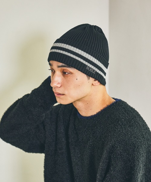 LAKOLE(ラコレ)の「配色ラインニットワッチ / 581856(ニットキャップ/ビーニー・メンズ・グレー/ブラック/アイボリー・9)」の2枚目の写真