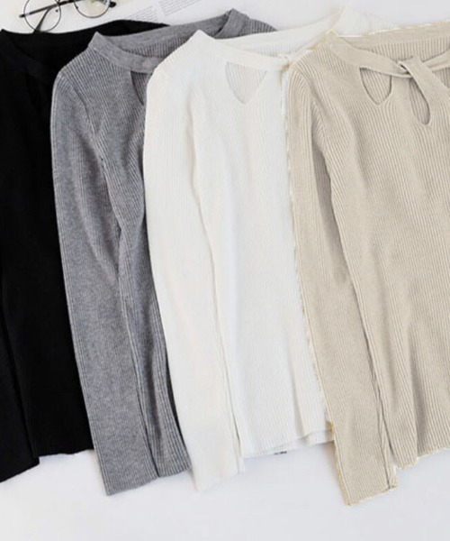 shoppinggo(ショッピングゴー)の「ニットトップス ツイスト ラウンドネック レディース トップス シンプル 通勤 オフィス 秋冬 ショート丈(ニット/セーター・レディース・ブラック/ブルー/グレー/ホワイト/ベージュ・FREE)」の21枚目の写真