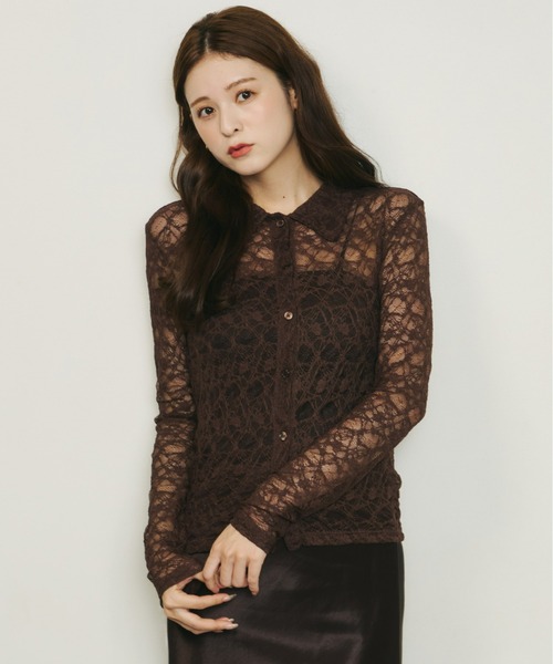 Olu.（オルドット）の「ストレッチレースシャツ（シャツ/ブラウス・レディース・アイボリー/ブラック/ブラウン・FREE）」の3枚目の写真