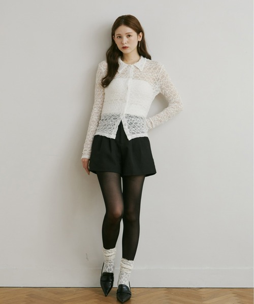 Olu.（オルドット）の「ストレッチレースシャツ（シャツ/ブラウス・レディース・アイボリー/ブラック/ブラウン・FREE）」の5枚目の写真