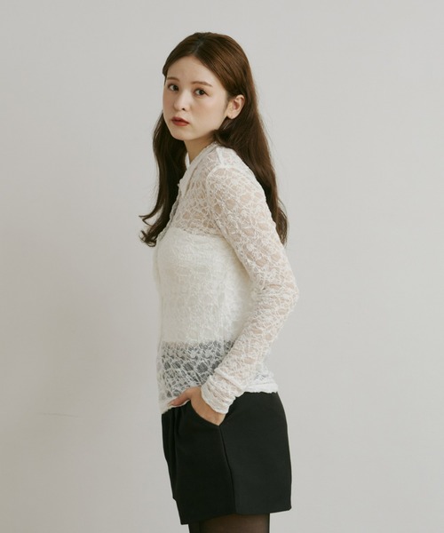 Olu.（オルドット）の「ストレッチレースシャツ（シャツ/ブラウス・レディース・アイボリー/ブラック/ブラウン・FREE）」の7枚目の写真