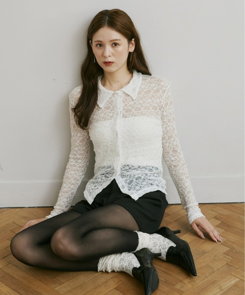 Olu.（オルドット）の「ストレッチレースシャツ（シャツ/ブラウス・レディース・アイボリー/ブラック/ブラウン・FREE）」の4枚目の写真