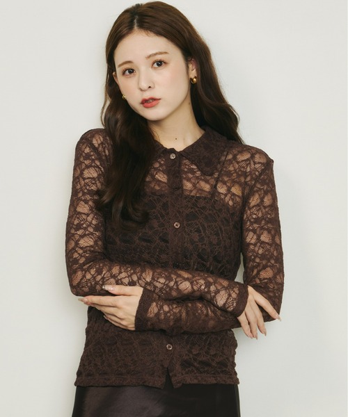 Olu.（オルドット）の「ストレッチレースシャツ（シャツ/ブラウス・レディース・アイボリー/ブラック/ブラウン・FREE）」の10枚目の写真