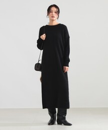 フラッフィ クルーネック ニット ワンピース