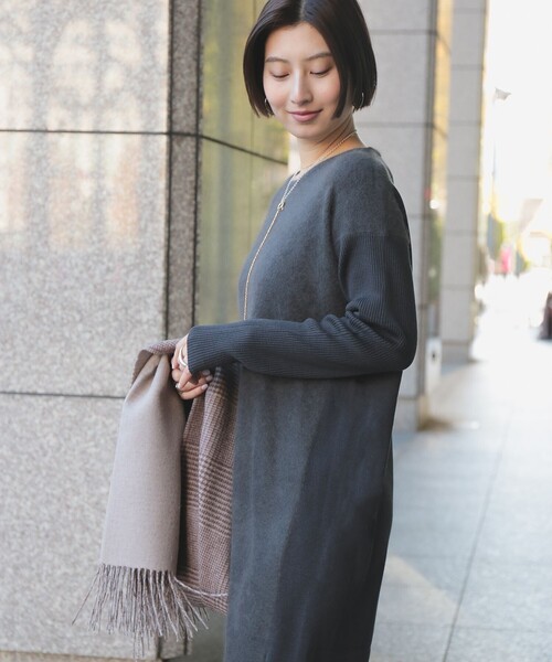 未使用品✨デミルクス ビームス フラッフィ クルーネック ニット ワンピース Demi-Luxe BEAMS｜フラッフィ クルーネック ニット ワンピース