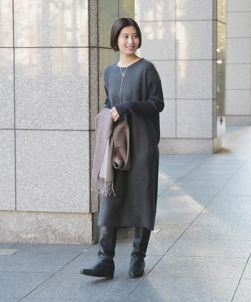 セール】【1/1値下げ】フラッフィ クルーネック ニット ワンピース