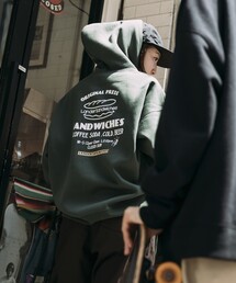 限定展開 LANDER SANDWICHES×FREAK'S STORE/ランダー 別注 ビッグシルエット バックプリント スウェットパーカー