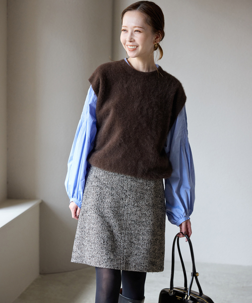SLOBE IENA（スローブイエナ）の「フォックスアルパカ ニットベスト（ベスト・レディース・チャコールグレー/ブラウン・FREE）」の6枚目の写真