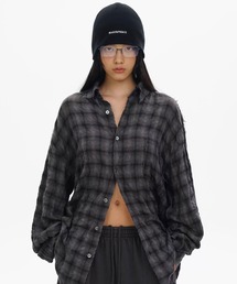 オーバーサイズ ストライプ フード付き グランパシャツ CS2143