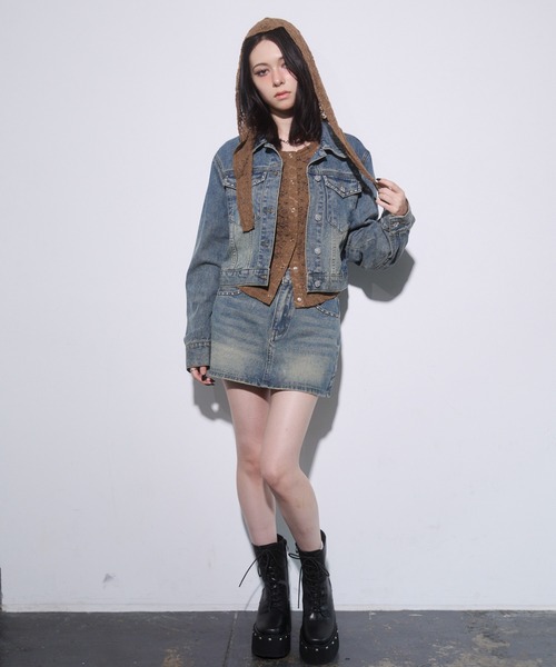 ENVYM（アンビー）の「スタッズコンパクトデニムジャケット（デニムジャケット・レディース・ブラック/ブルー・FREE）」の21枚目の写真