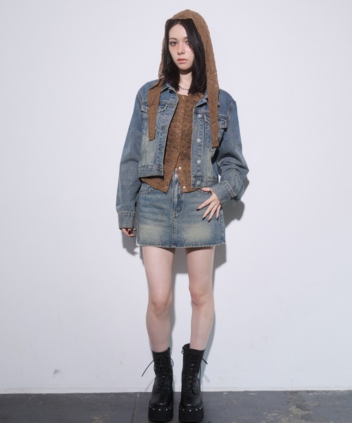 ENVYM（アンビー）の「スタッズコンパクトデニムジャケット（デニムジャケット・レディース・ブラック/ブルー・FREE）」の22枚目の写真