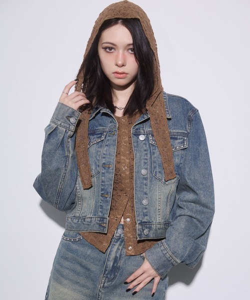 ENVYM（アンビー）の「スタッズコンパクトデニムジャケット（デニムジャケット・レディース・ブラック/ブルー・FREE）」の13枚目の写真