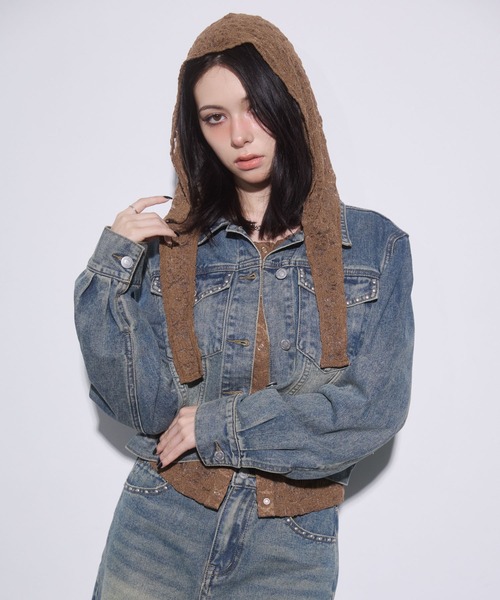 ENVYM（アンビー）の「スタッズコンパクトデニムジャケット（デニムジャケット・レディース・ブラック/ブルー・FREE）」の14枚目の写真