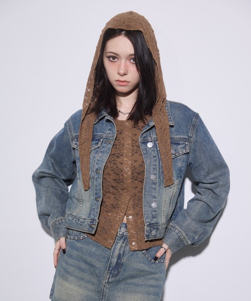 ENVYM（アンビー）の「スタッズコンパクトデニムジャケット（デニムジャケット・レディース・ブラック/ブルー・FREE）」の15枚目の写真