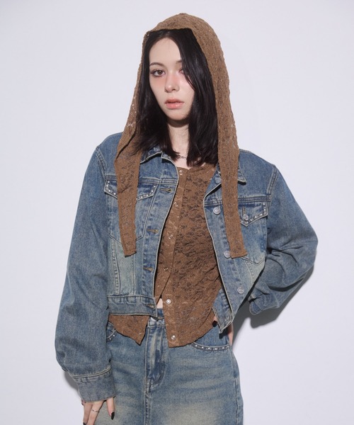 ENVYM（アンビー）の「スタッズコンパクトデニムジャケット（デニムジャケット・レディース・ブラック/ブルー・FREE）」の16枚目の写真