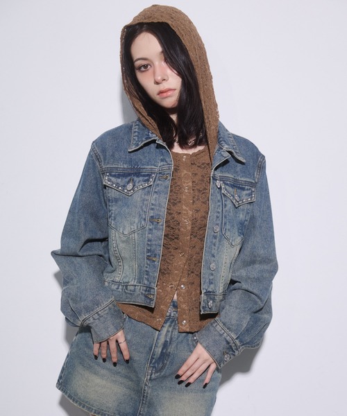 ENVYM（アンビー）の「スタッズコンパクトデニムジャケット（デニムジャケット・レディース・ブラック/ブルー・FREE）」の17枚目の写真