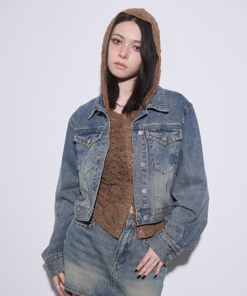 ENVYM（アンビー）の「スタッズコンパクトデニムジャケット（デニムジャケット・レディース・ブラック/ブルー・FREE）」の18枚目の写真