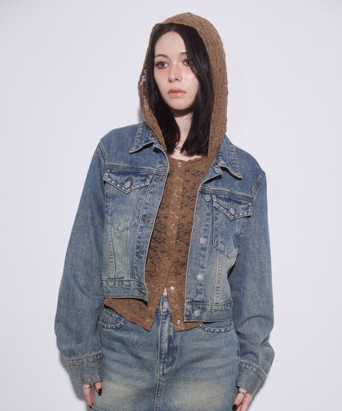 ENVYM（アンビー）の「スタッズコンパクトデニムジャケット（デニムジャケット・レディース・ブラック/ブルー・FREE）」の19枚目の写真