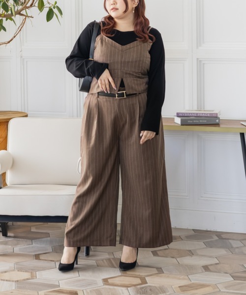 CLETTE（クレット）の「CLETTEオリジナルストライプ柄ワイドパンツ（その他パンツ・レディース・ネイビー/グレー/ブラウン・LL/4L/3L）」の9枚目の写真