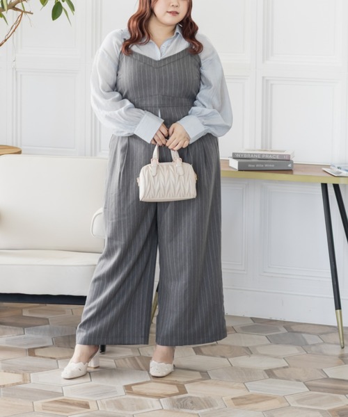 CLETTE（クレット）の「CLETTEオリジナルストライプ柄ワイドパンツ（その他パンツ・レディース・ネイビー/グレー/ブラウン・LL/4L/3L）」の5枚目の写真