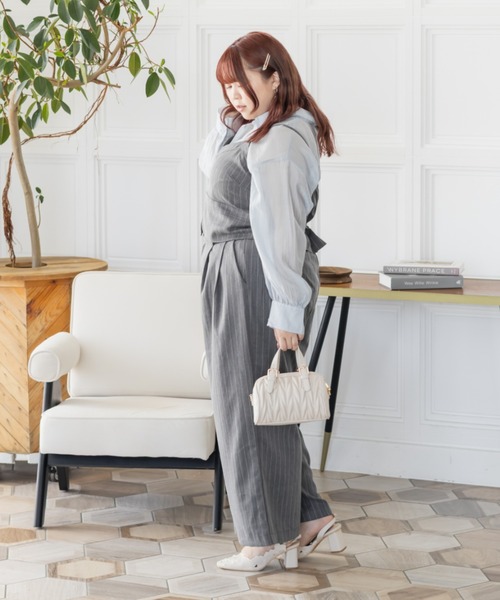 CLETTE（クレット）の「CLETTEオリジナルストライプ柄ワイドパンツ（その他パンツ・レディース・ネイビー/グレー/ブラウン・LL/4L/3L）」の7枚目の写真