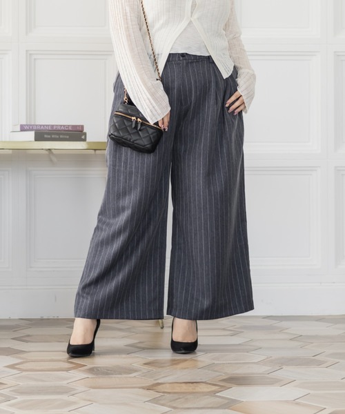 CLETTE（クレット）の「CLETTEオリジナルストライプ柄ワイドパンツ（その他パンツ・レディース・ネイビー/グレー/ブラウン・LL/4L/3L）」の12枚目の写真