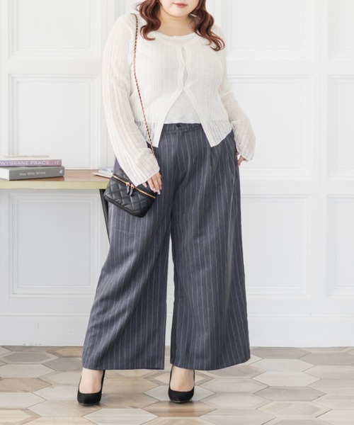 CLETTE（クレット）の「CLETTEオリジナルストライプ柄ワイドパンツ（その他パンツ・レディース・ネイビー/グレー/ブラウン・LL/4L/3L）」の13枚目の写真