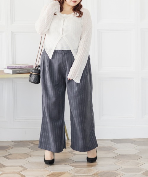 CLETTE（クレット）の「CLETTEオリジナルストライプ柄ワイドパンツ（その他パンツ・レディース・ネイビー/グレー/ブラウン・LL/4L/3L）」の14枚目の写真