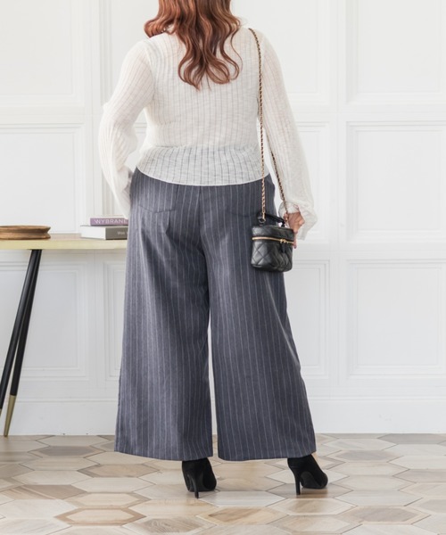 CLETTE（クレット）の「CLETTEオリジナルストライプ柄ワイドパンツ（その他パンツ・レディース・ネイビー/グレー/ブラウン・LL/4L/3L）」の15枚目の写真