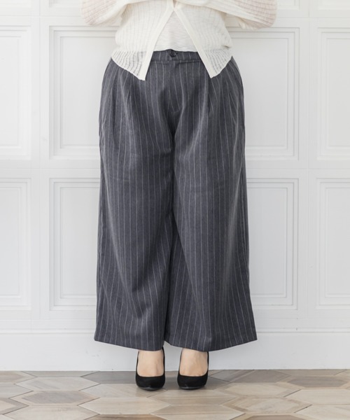 CLETTE（クレット）の「CLETTEオリジナルストライプ柄ワイドパンツ（その他パンツ・レディース・ネイビー/グレー/ブラウン・LL/4L/3L）」の17枚目の写真