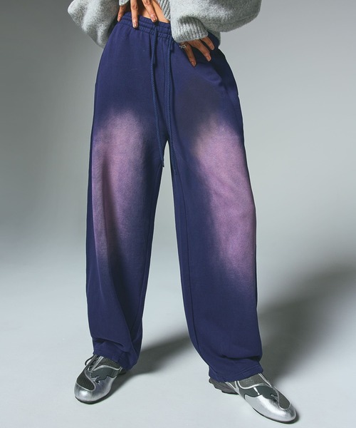 X-girl（エックスガール）の「OVERDYED SWEAT PANTS（スウェットパンツ・レディース・ピンク/グリーン/ネイビー・S/M）」の2枚目の写真