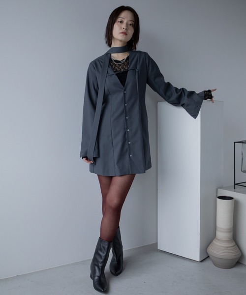 VACANCY(ヴァカンシー)の「フロントベルトワンピースジャケット(ワンピース・レディース・ブラック/グレー・LARGE/MEDIUM)」の1枚目の写真