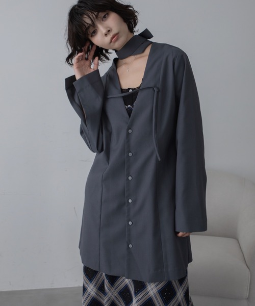 VACANCY(ヴァカンシー)の「フロントベルトワンピースジャケット(ワンピース・レディース・ブラック/グレー・LARGE/MEDIUM)」の14枚目の写真