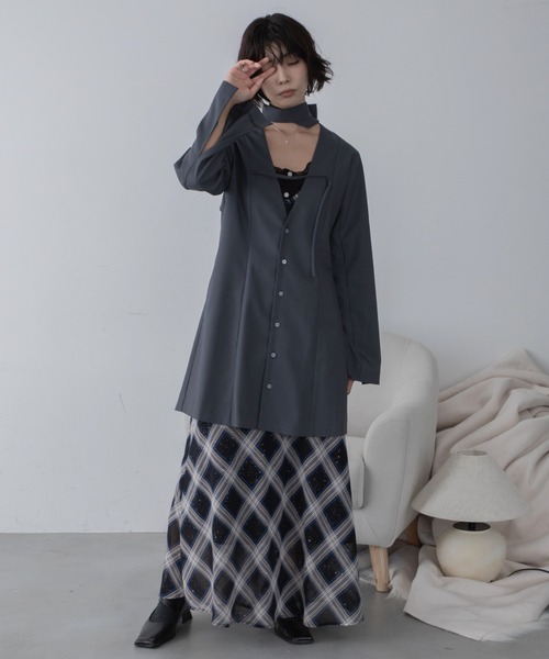 VACANCY(ヴァカンシー)の「フロントベルトワンピースジャケット(ワンピース・レディース・ブラック/グレー・LARGE/MEDIUM)」の5枚目の写真