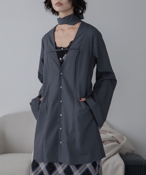 VACANCY(ヴァカンシー)の「フロントベルトワンピースジャケット(ワンピース・レディース・ブラック/グレー・LARGE/MEDIUM)」の13枚目の写真