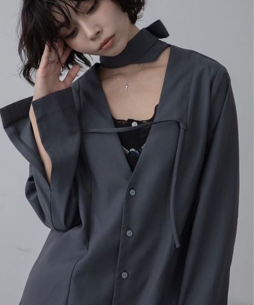 VACANCY(ヴァカンシー)の「フロントベルトワンピースジャケット(ワンピース・レディース・ブラック/グレー・LARGE/MEDIUM)」の11枚目の写真