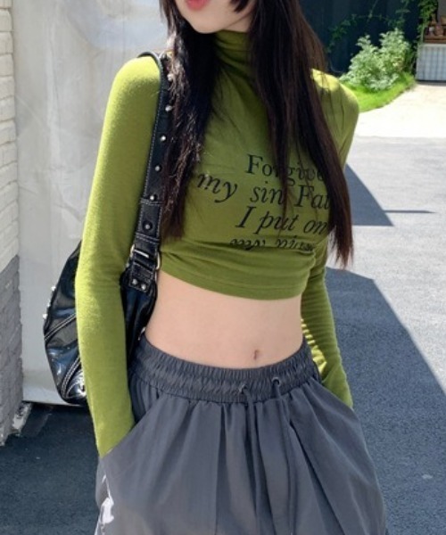 Vipoa（ヴィポア）の「ハイネックメッセージプリントカットソー（Tシャツ/カットソー・レディース・アイボリー/ブラック/グリーン/ブルー/ブラウン・FREE）」の19枚目の写真