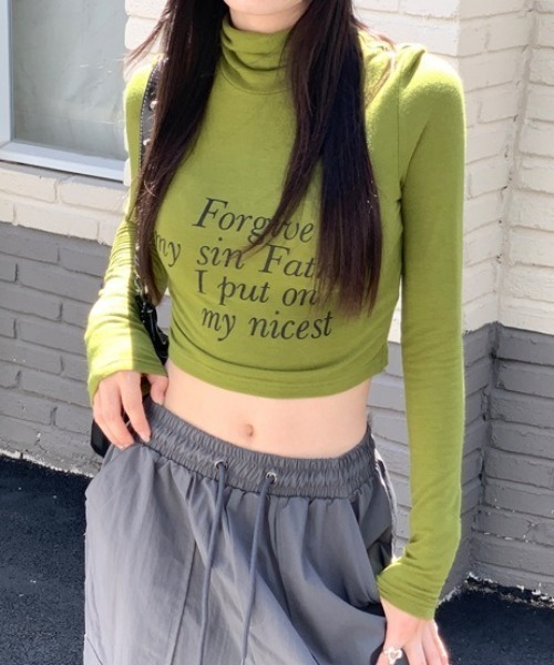 Vipoa（ヴィポア）の「ハイネックメッセージプリントカットソー（Tシャツ/カットソー・レディース・アイボリー/ブラック/グリーン/ブルー/ブラウン・FREE）」の18枚目の写真