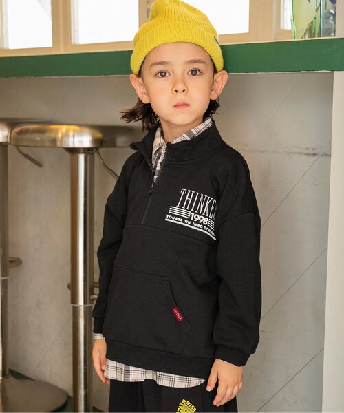 BREEZE(ブリーズ)の「【B NEWJACK・セットアップ可】ハーフジップトレーナー_ジュニア対応(スウェット・キッズ・ブラック/アイボリー・90/100/120/130/140/150/160/110)」の1枚目の写真