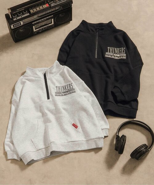 BREEZE(ブリーズ)の「【B NEWJACK・セットアップ可】ハーフジップトレーナー_ジュニア対応(スウェット・キッズ・ブラック/アイボリー・90/100/120/130/140/150/160/110)」の6枚目の写真