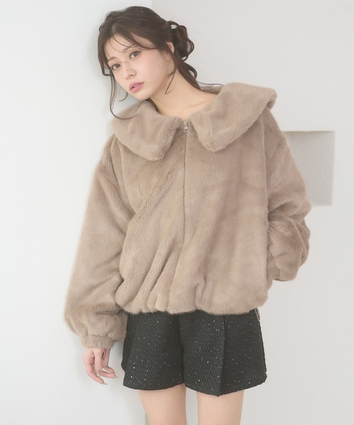 Ambre Neige（アンブルネージュ）の「big collar fake fur blouson / ビッグカラーフェイクファーブルゾン（ブルゾン・レディース・アイボリー/ダークブラウン/モカ・FREE）」の3枚目の写真